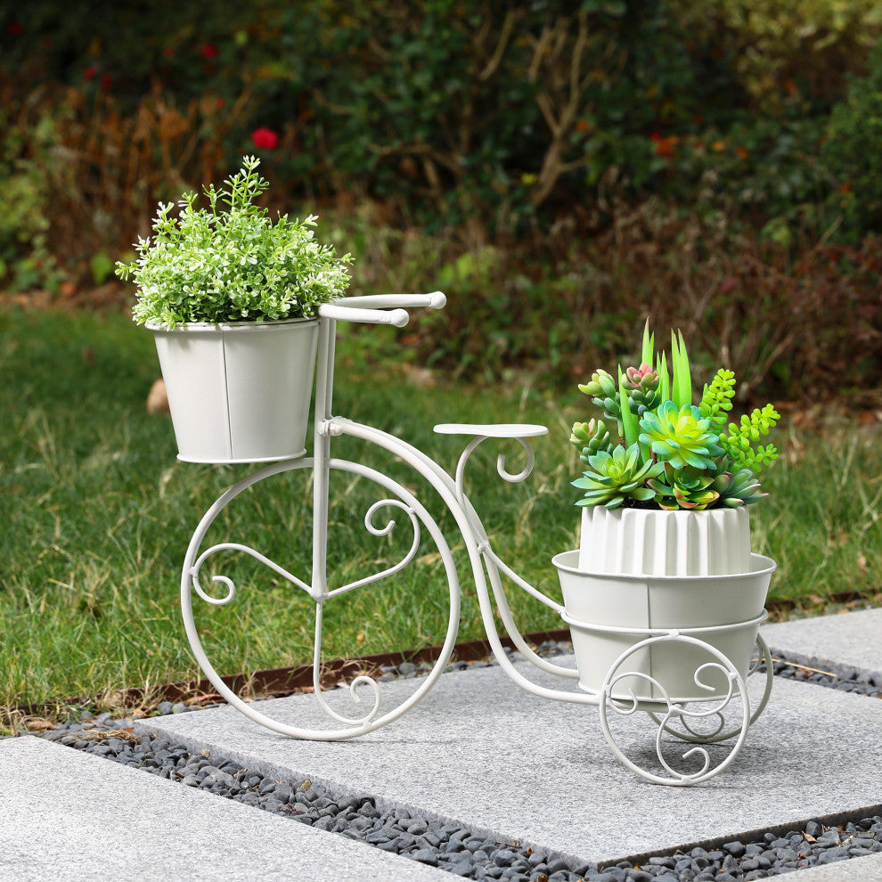 21.5"L Metal Bicycle Plant Stand, White