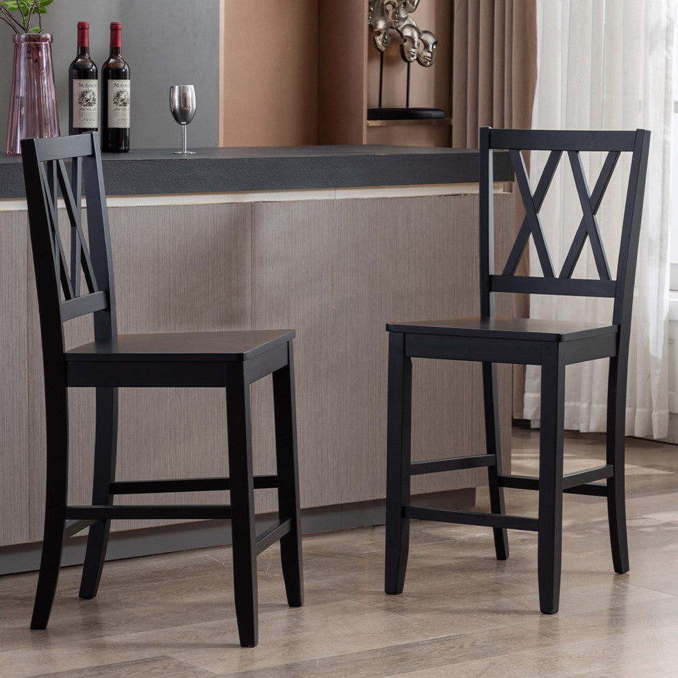 Set of 2 Double-X Wood Counter Stools, Black