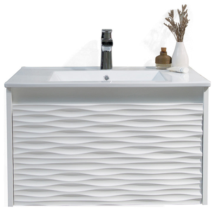 Floating Wall Mount Bathroom Vanity Set, Glossy White, 30" With Sink Only