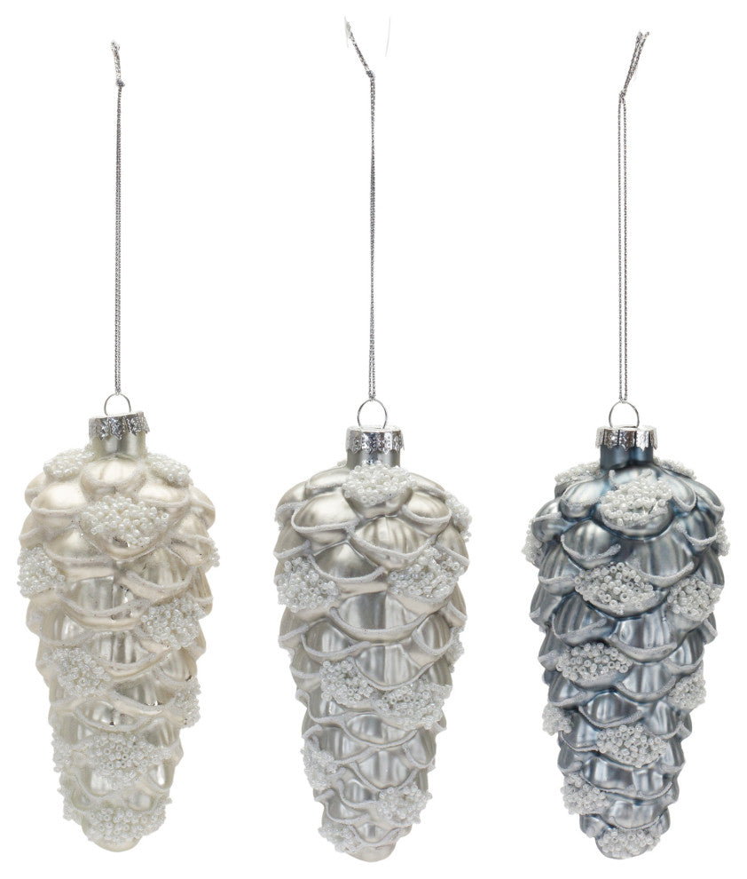 Beaded Glass Pinecone Ornament, 12-Piece Set