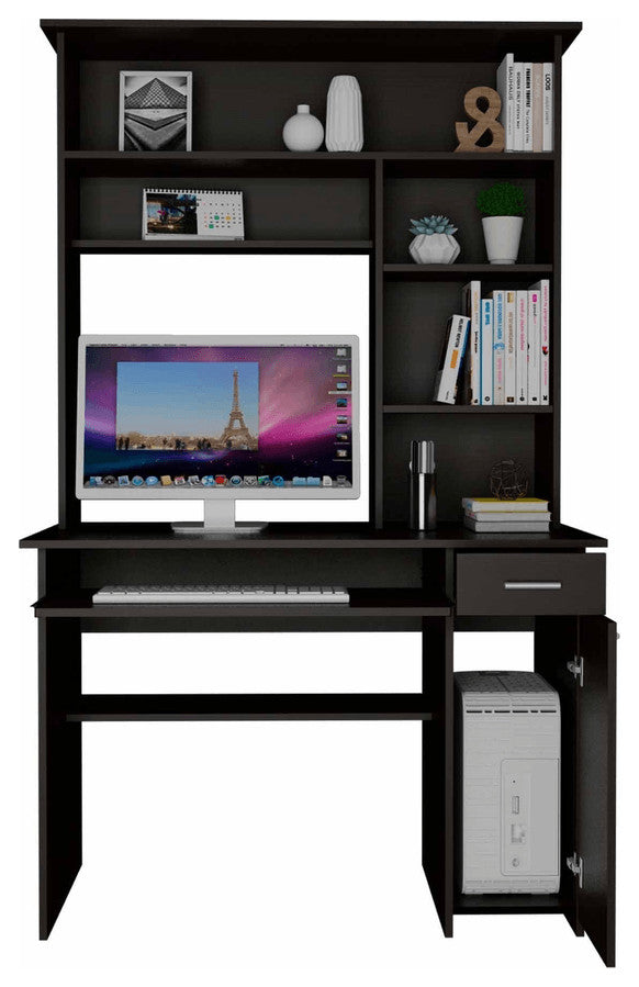 Zeno Black Computer Desk with Hutch