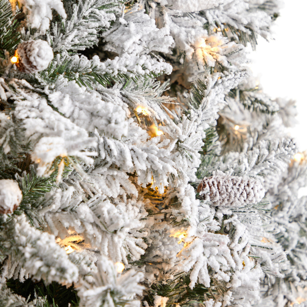 10' Flocked White River Mountain Pine Artificial Christmas Tree With Pinecones