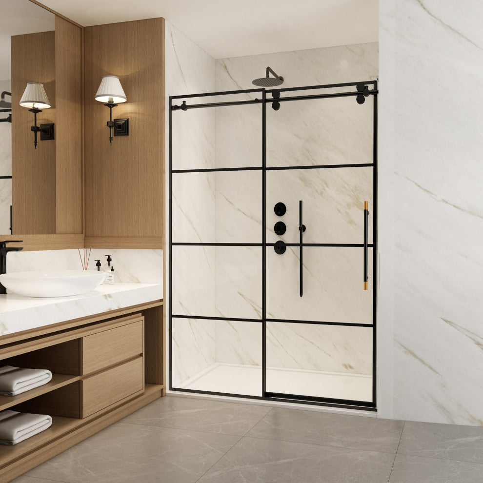 Losar Single Sliding Framed Shower Door, Matte Black, 48" W X 78"h