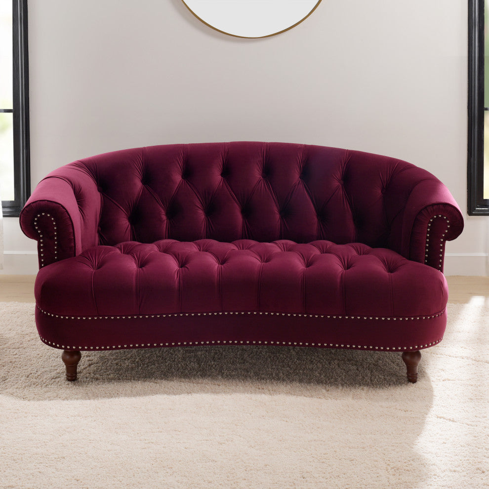 La Rosa Victorian Chesterfield Loveseat, Burgundy Velvet