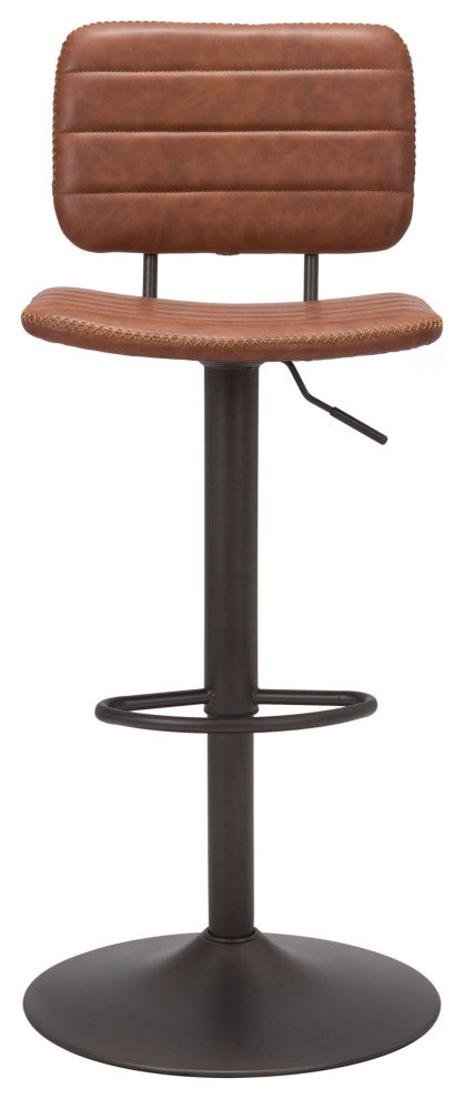 Bar Stool Chair Barstool, Faux Vinyl Leather, Steel, Vintage Brown, Bronze