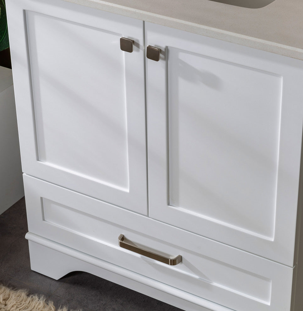 Livia Collection 30" Bath Vanity Quartz Top and Ceramic Sink, White, 30"