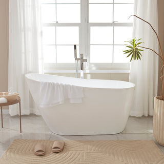 Vanity Art Freestanding Acrylic Soaking Bathtub, White/Titanium Gold, 55"
