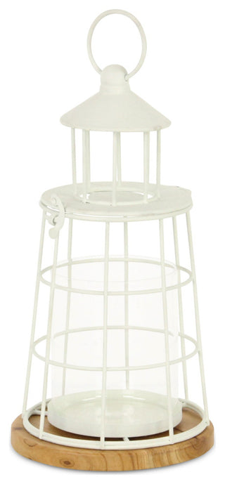 Caler White Lighthouse Styled Metal Lantern - Small