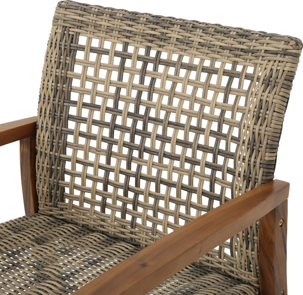 GDF Studio Savannah Outdoor Acacia Wood Frame Wicker Club Chairs, Set of 2