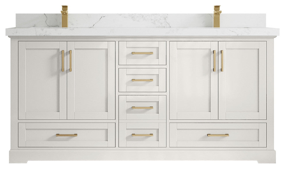 Boston 72" Double Sink Bath Vanity in Alabaster 2" Calacatta Nuvo
