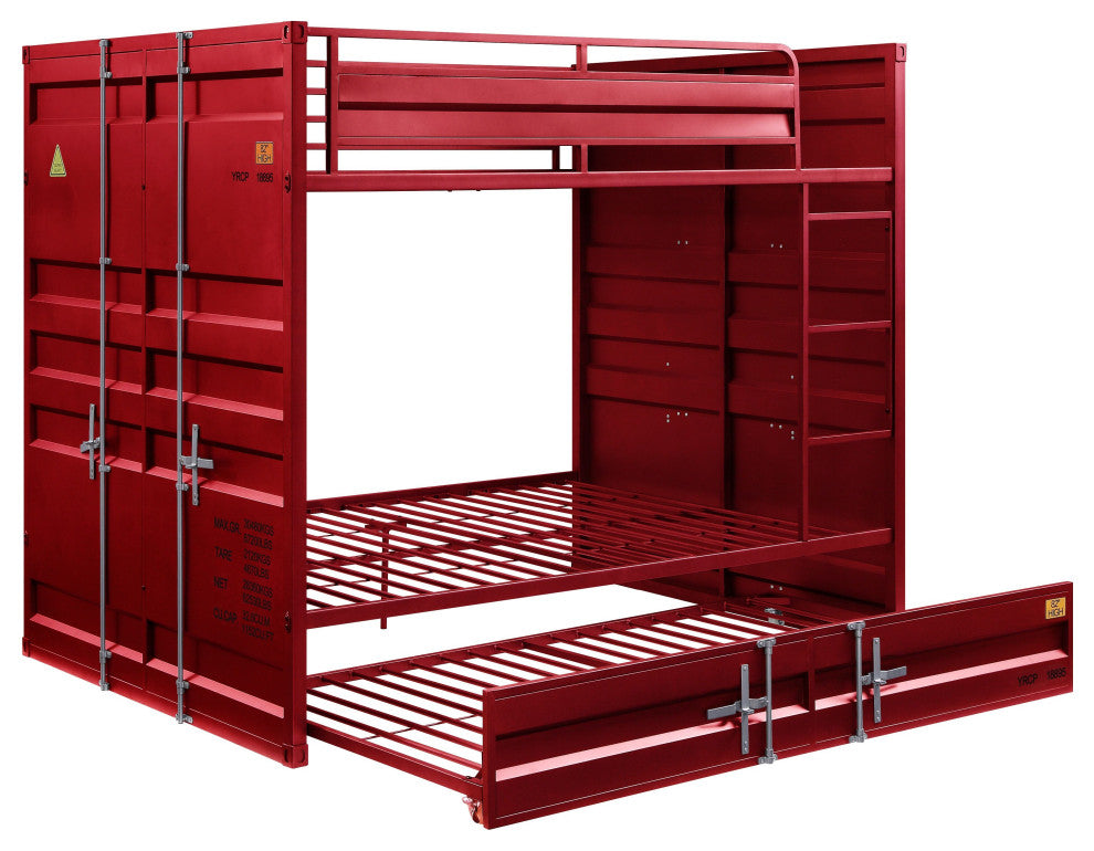 Benzara BM214909 Full Size Bunk Bed With Recessed Panel Design, Red