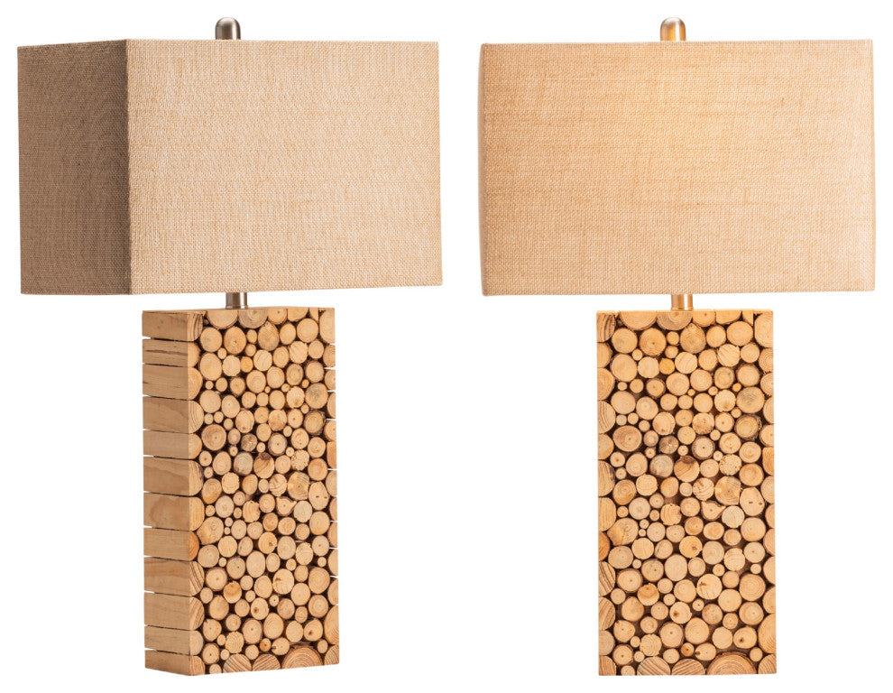Stacked Wood Table Lamp, Natural Wood