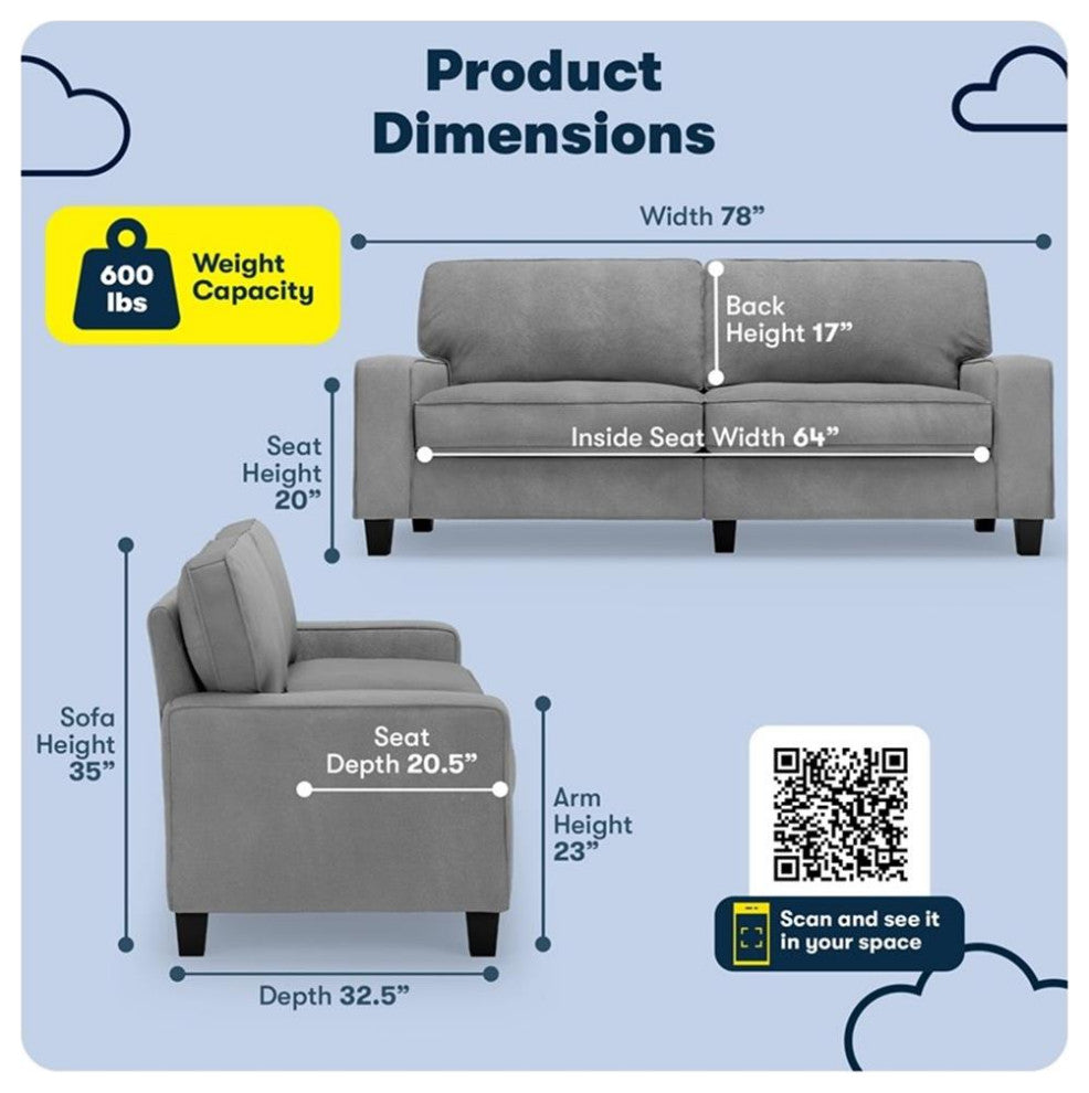 Serta Palisades 78" Track Arm Sofa with Removable Covers Glacial Gray