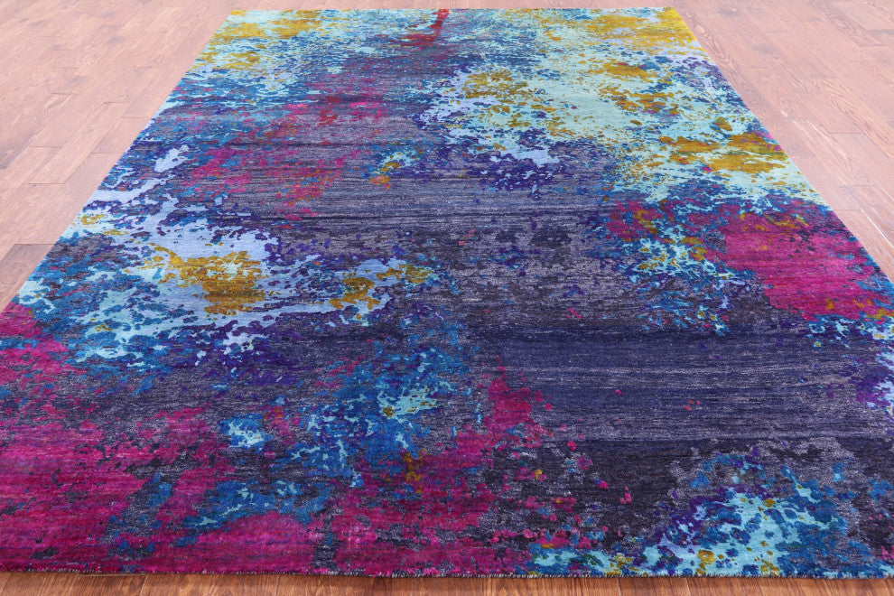 Wool and Silk Abstract Hand Knotted Rug 8' 0" X 10' 3" Q9099