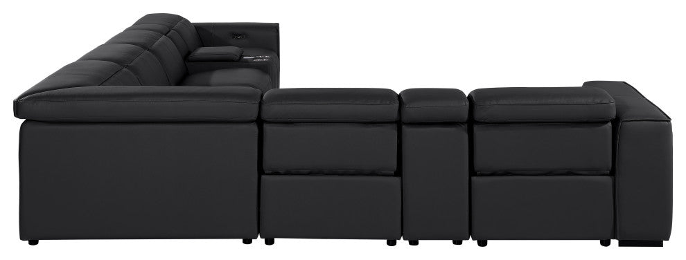 Niccolo Italian Leather 8-Piece L-Shaped Power Reclining Sectional, Black