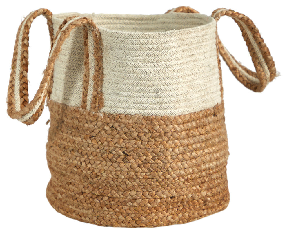 Nearly Natural 0359-S1 14 Boho Chic Basket Natural Cotton and Jute With Handles