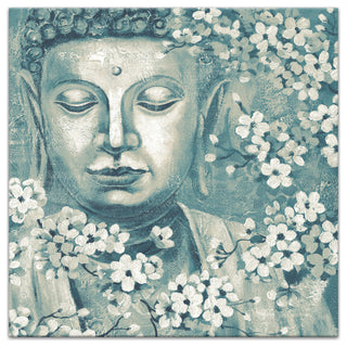 Teal And Cream Buddha 16 x 16 Canvas Wall Art