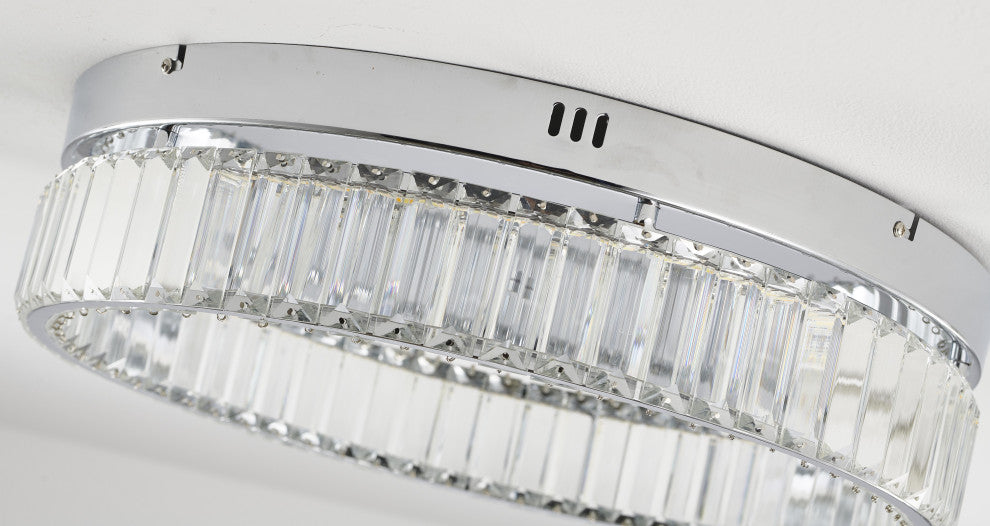 1-Light Chrome Dimmable LED Flush Mount With Clear Crystals