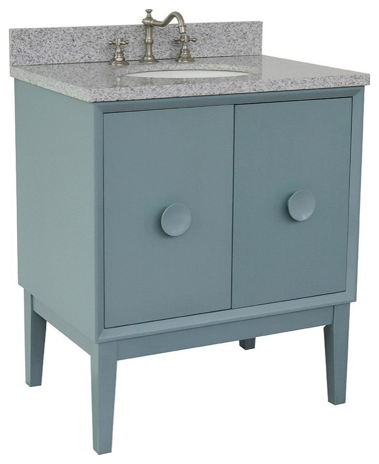 31" Single Vanity, Aqua Blue Finish With Gray Granite Top