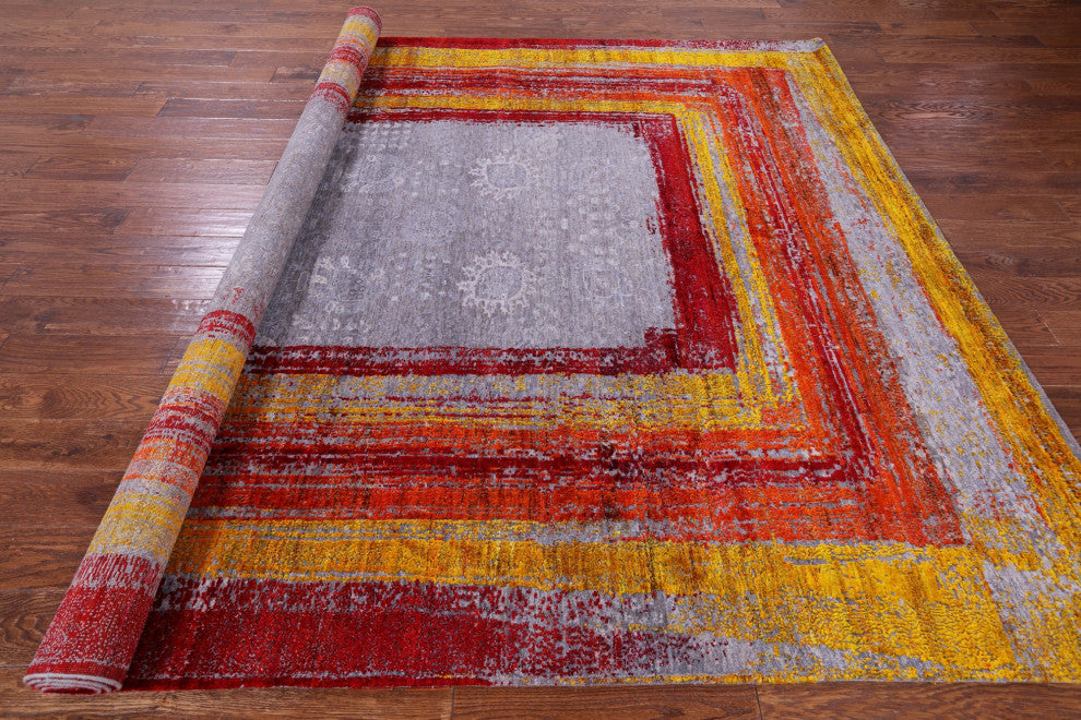 8' 1" X 10' 0" Contemporary Hand Knotted Wool & Silk Rug - Q13083