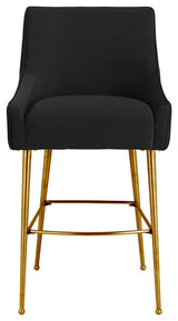 Beatrix Pleated Black Velvet Bar Stool - Black
