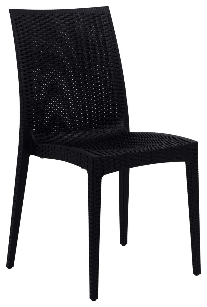 LeisureMod Mace Mid-Century 3-Piece Outdoor Patio Dining Set, Black