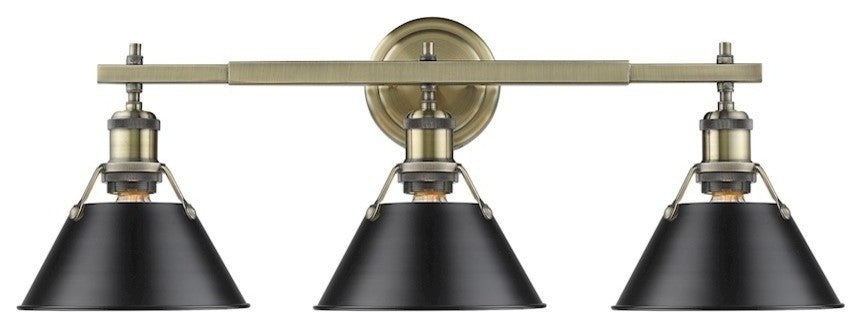 Golden Orwell 3-Light Bath Vanity, Aged Brass, Black Shade