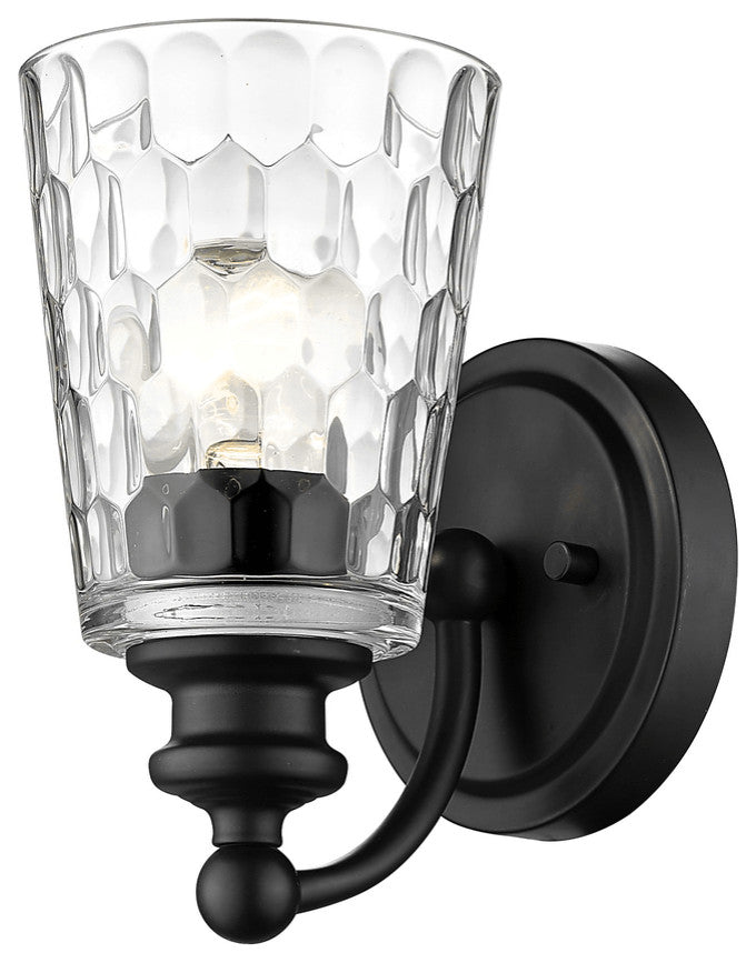 Black Metal and Pebbled Glass Wall Light