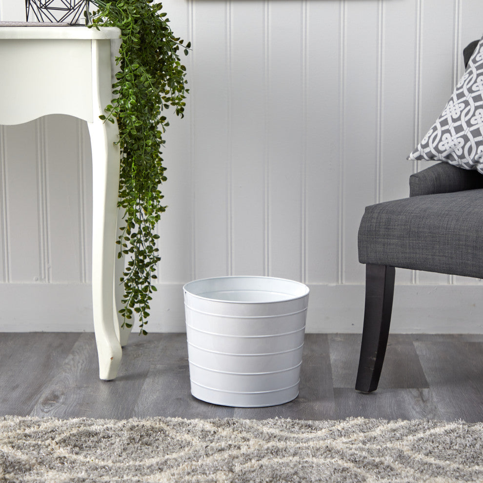 12" Farmhouse White Metal Ribbed Planter