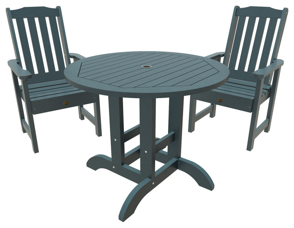 Springville 3-Piece Round Dining Set, Weathered Acorn, Nantucket Blue