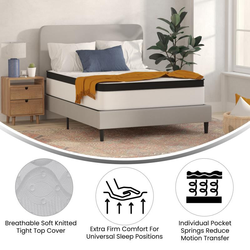Capri Extra Firm 12 Inch CertiPUR-US Certified Hybrid Pocket Mattress, White, Queen