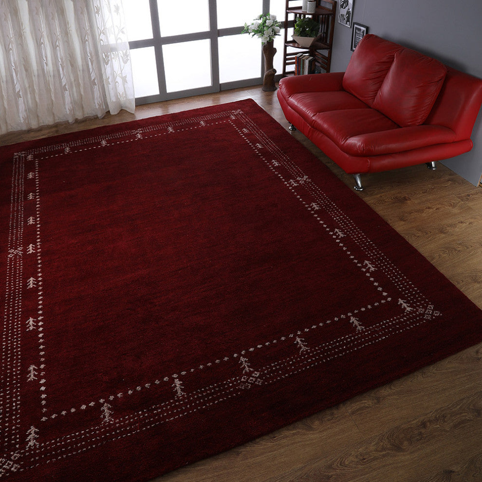 HAND KNOTTED LOOM WOOL ECO-FRIENDLY AREA RUGS - Rectangle, Red, Contemporary