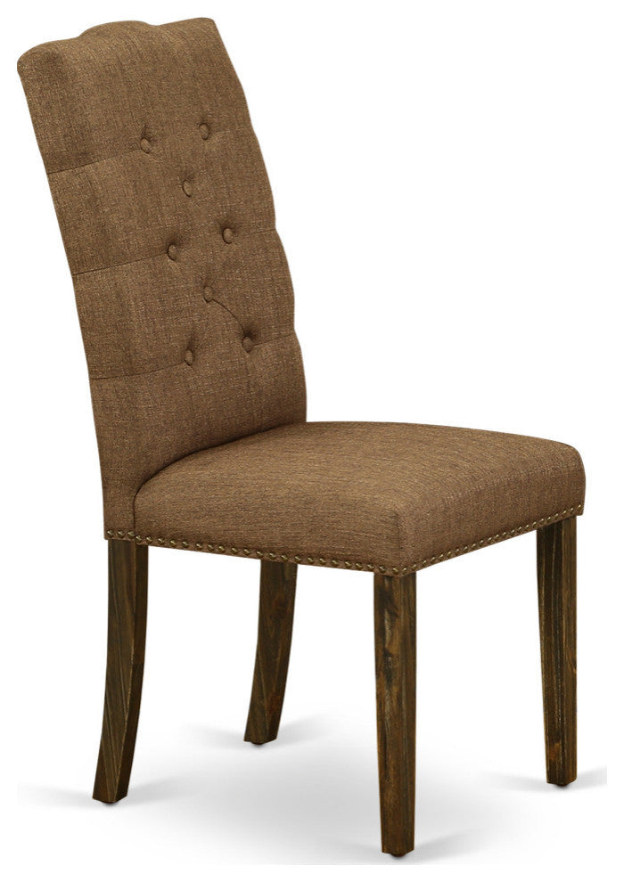 Elsa Parson Chair, Distressed Jacobean 418Ed Leg, Brown Fabric Color Set of 2