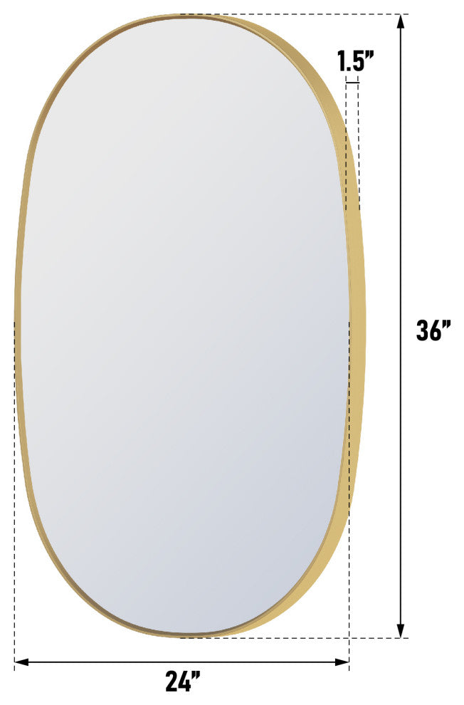24"x36" Wall-mounted Oval Bathroom Vanity Mirror with Aluminum Frame, Brushed Gold