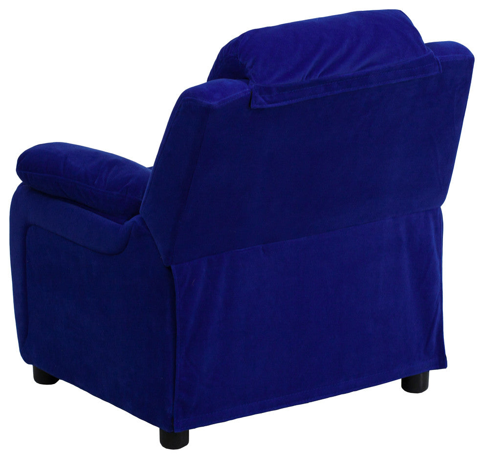 Deluxe Padded Kids Recliner With Storage Arms, Blue Microfiber