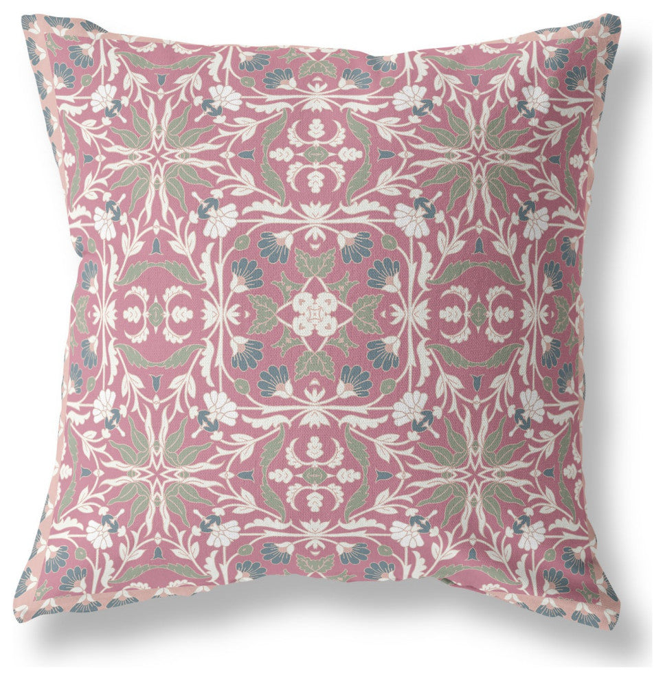 18 Magenta White Paisley Indoor Outdoor Throw Pillow