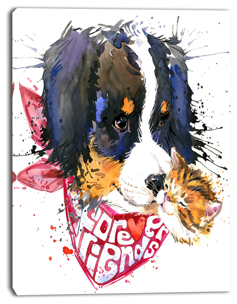 Dog and Cat Friends Forever, Animal Canvas Art Print, 28"x60"