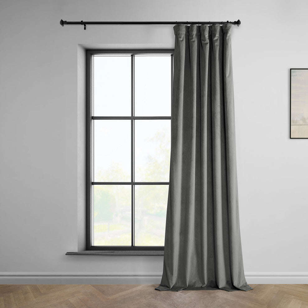 Heritage Plush Velvet Curtain Single Panel, Destiny Gray, 50"x96"