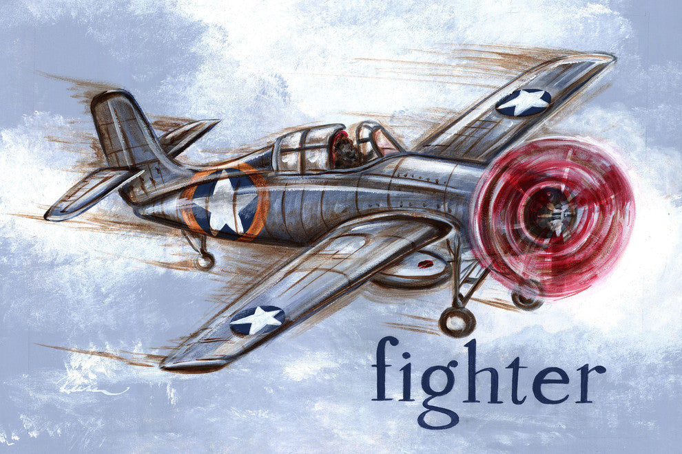 "Fighter Plane" by Reesa Qualia Painting Print Wrapped Canvas, 36x24
