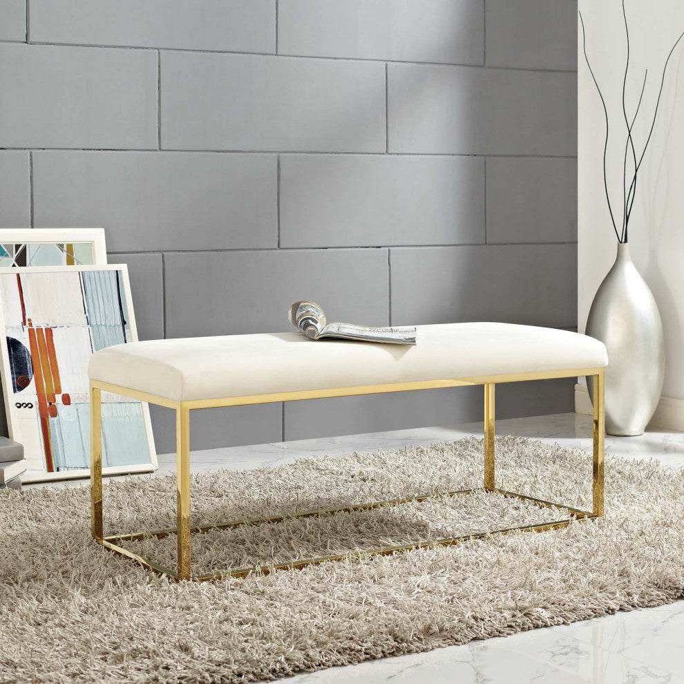 Anticipate Velvet Bench, Gold Ivory