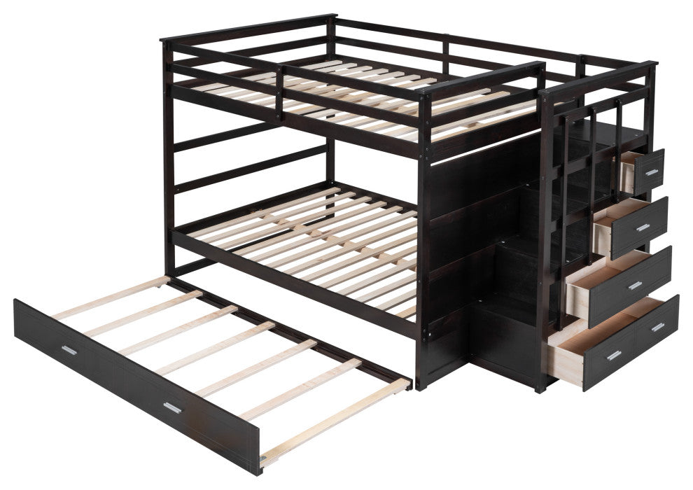 Gewnee Full Over Full Bunk Bed with Twin Size Trundle and Staircase