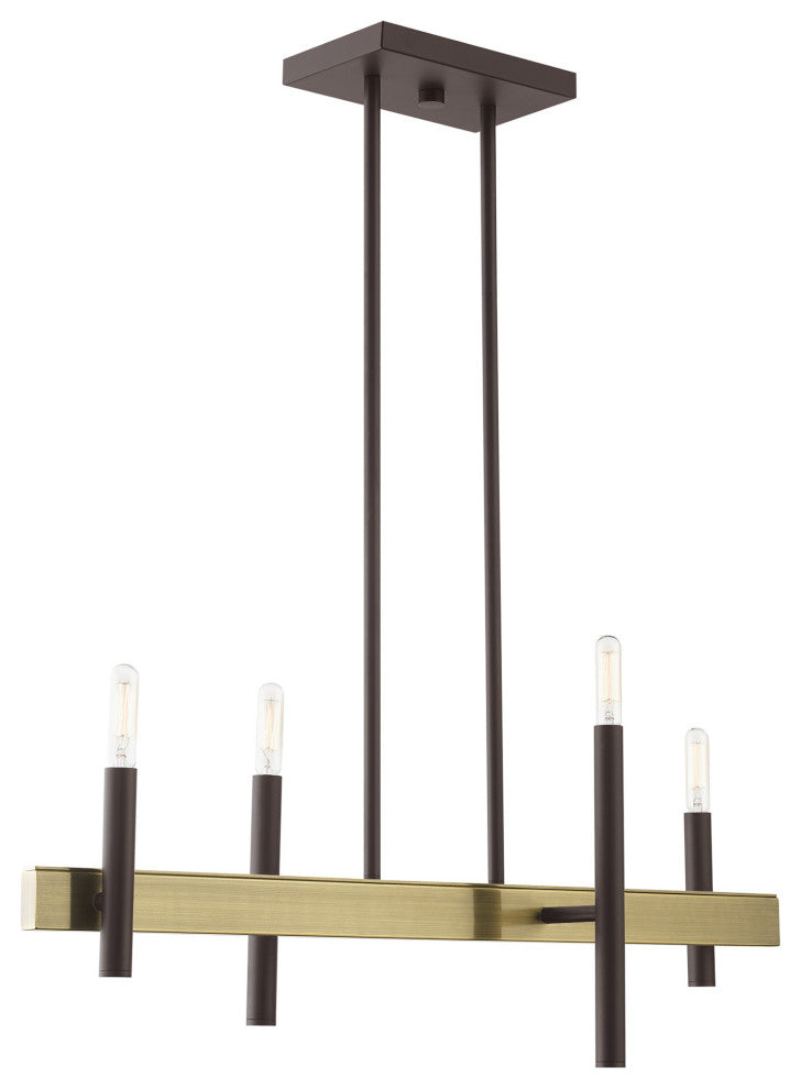Livex Lighting Denmark 4 Light Bronze, Antique Brass Accents Linear Chandelier