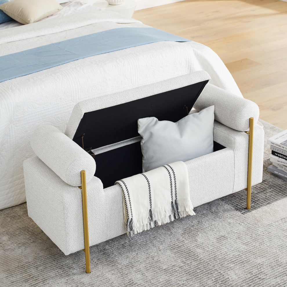 Gewnee Elegant Upholstered Linen Storage Bench