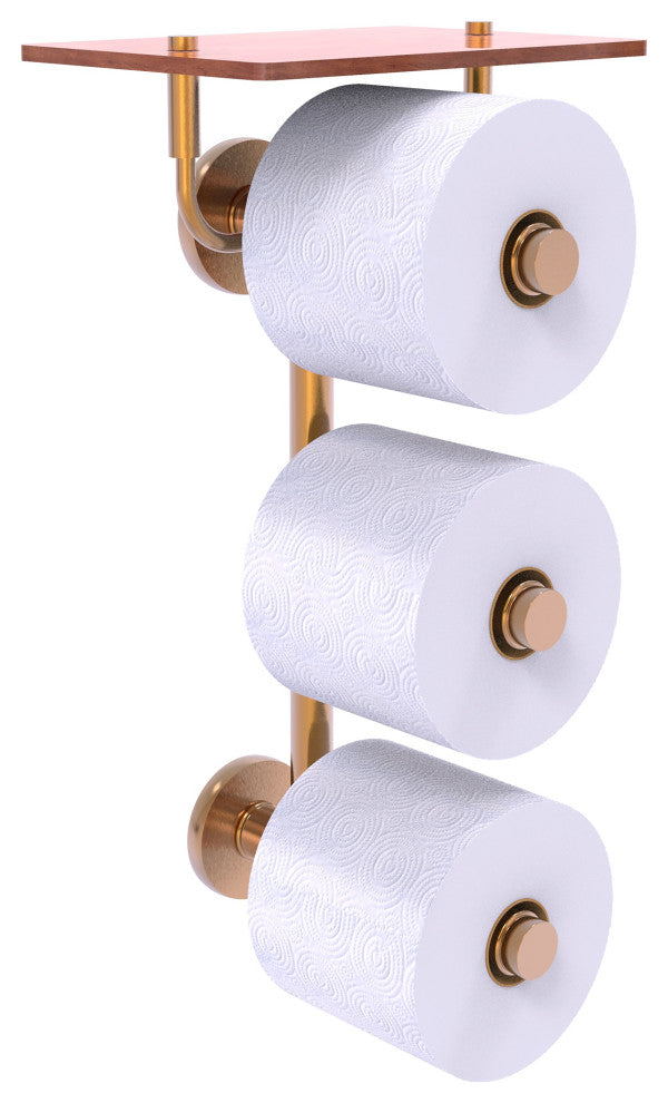 Prestige Skyline 3 Roll Toilet Paper Holder with Wood Shelf, Brushed Bronze
