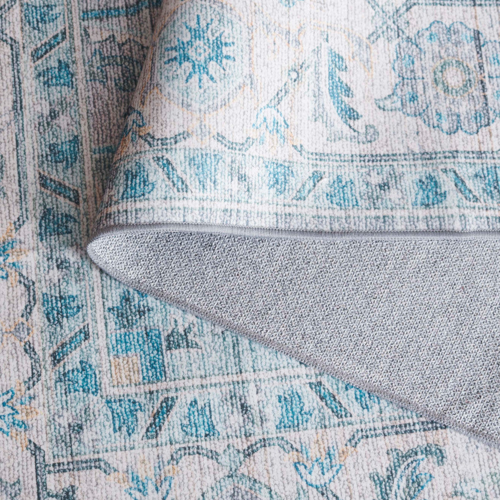 Safavieh Arizona Machine-Washable Collection ARZ913 Rug, Grey/Turquoise, 2'6"x8'