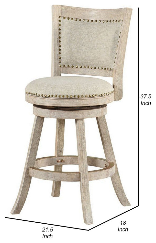 Benzara BM239738 Curved Back Wooden Swivel Counter Stool, Nailhead Trim, Gray