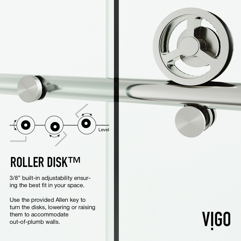 VIGO Elan Cass Aerodynamic 60" to 64" W x 76" H Frameless Sliding Shower Door, Stainless Steel, Clear Glass
