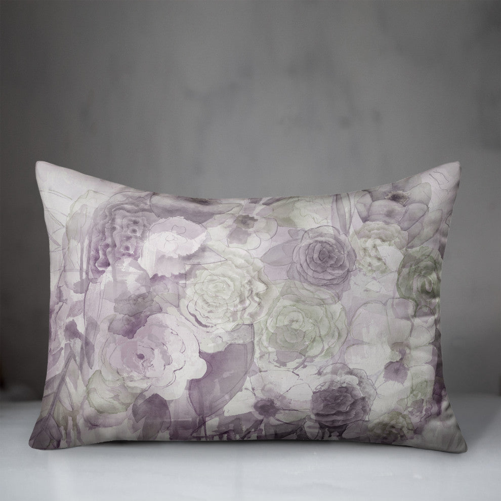 Purple and Green Flowers With Abstract Drip 14x20 Spun Poly Pillow