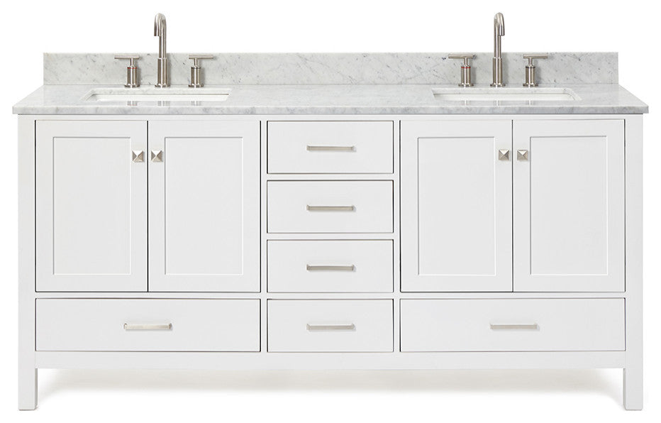 ARIEL Cambridge 73" Rectangle Sinks Bath Vanity Carrara Marble