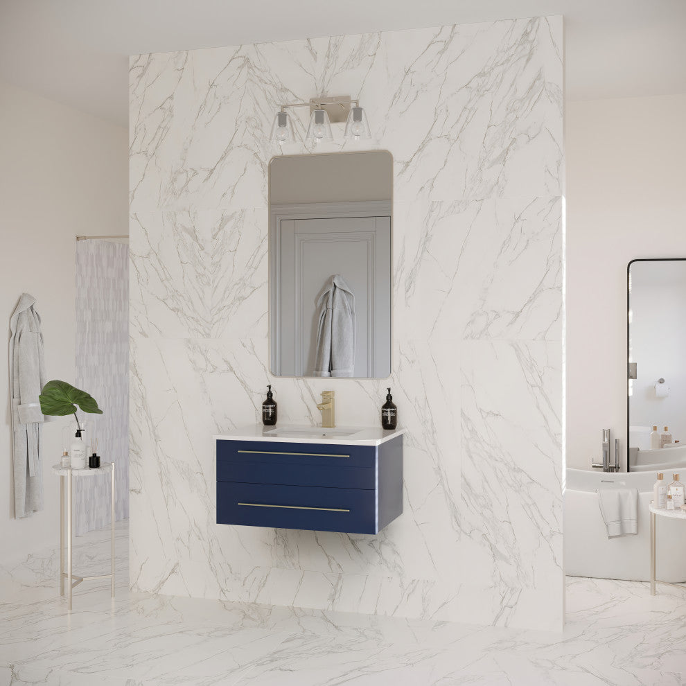 Fresca Lucera 30" Modern Royal Blue Wall Hung Cabinet, Top and Undermount Sink